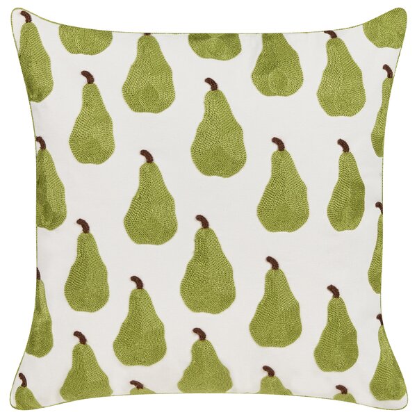 Sada 2 dekoratívnych vankúšov zelená biela bavlna polyester 45 x 45 cm vzor hrušiek ovocný motív vyšívané dekorácie doplnky