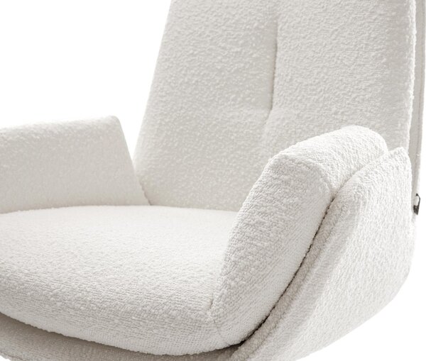DELIFE Jedálenská stolička Clea-Flex bouclé bielo-krémová krížová podstava široká čierna otočná 360° s hojdacou funkciou