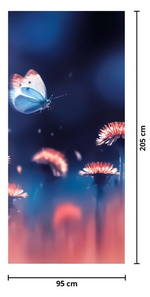 Fototapeta na dvere - Púpavy s modrým motýľom (95x205cm)