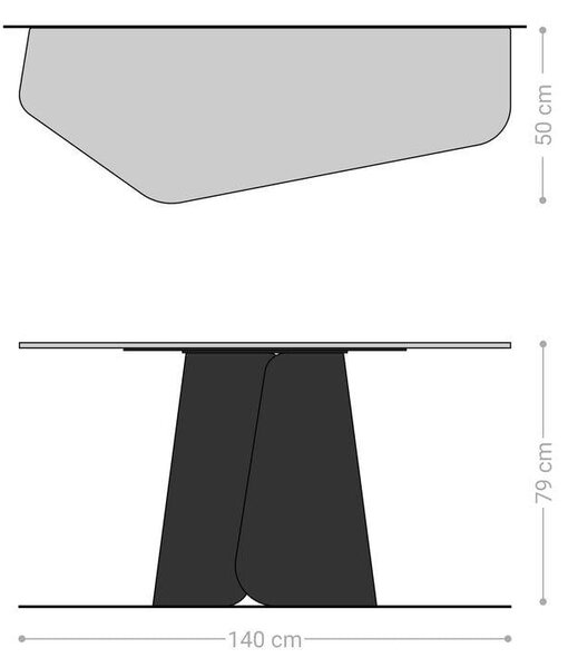 DELIFE Konzolový stolík Edge polygonálny 140×50 cm keramika betónová sivá Livos kov čierna