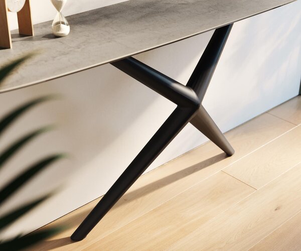 DELIFE Konzolový stolík Edge zaoblený 180×40 cm keramika betón sivá Estelo kov čierna