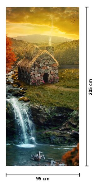 Fototapeta na dvere - Chalúpka v rozprávkovej krajine (95x205cm)