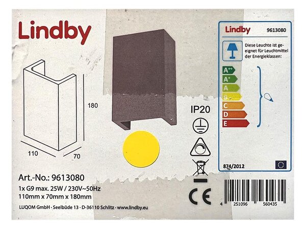 Lindby Lindby - Nástenné svietidlo SMIRA 1xG9/25W/230V LW0225 + záruka 3 roky zadarmo