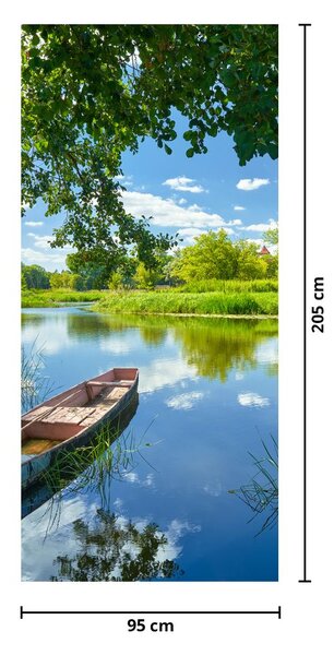 Fototapeta na dvere - Letná rieka s loďkou (95x205cm)