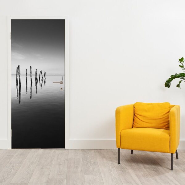 Fototapeta na dvere - Čiernobiela vodná hladina (95x205cm)