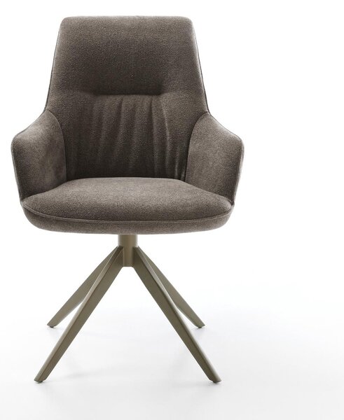 DELIFE Jedálenská stolička Zelia-Flex s opierkami texturovaná látka mäkká taupe široká krížová podstava titánová farba otočná o 360° s hojdacou funkciou vrecková pružina