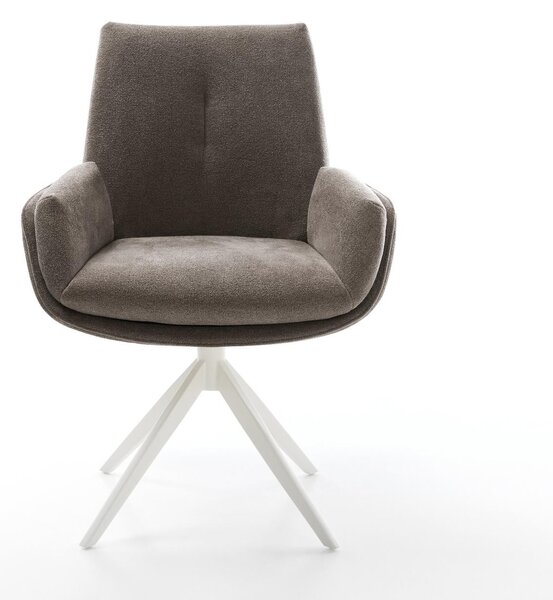 DELIFE Jedálenská stolička Clea-Flex texturovaná látka mäkká taupe krížová podstava široká biela 360° otočná s hojdacou funkciou