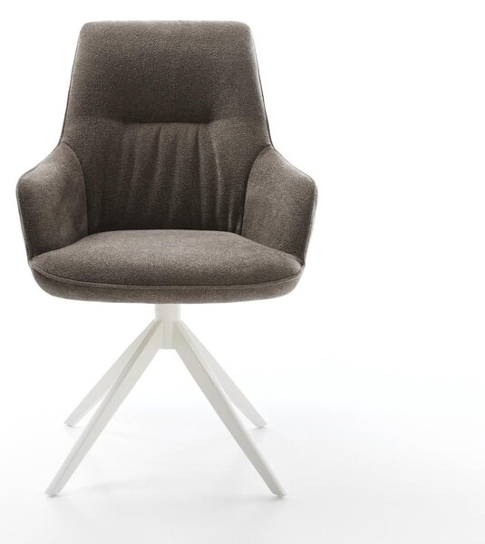 DELIFE Jedálenská stolička Zelia-Flex s opierkami texturovaná látka mäkká taupe široká krížová podstava biela otočná o 360° hojdacia funkcia vrecková pružina