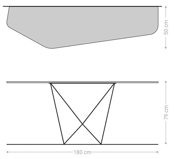 DELIFE Konzolový stolík Edge polygonálny 180×50 cm keramika betón sivá Spios kov čierna