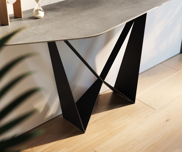 DELIFE Konzolový stolík Edge polygonálny 180×50 cm keramika betón sivá Spios kov čierna