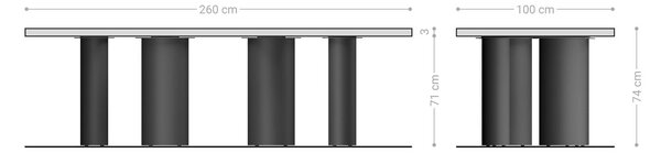 DELIFE Jedálenský stôl Edge 260x100x2,5-3 dub prírodný pilier kov biely Live-Edge