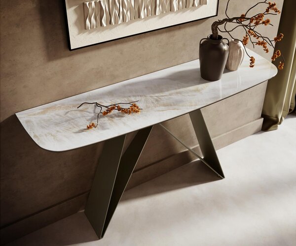 DELIFE Konzolový stolík Edge zaoblený tvar 140×40 cm keramika Onyx Pearl Velio kov titánová farba
