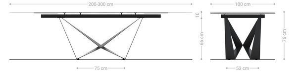 DELIFE Jedálenský stôl Edge 200-300×100 cm keramika onyx šampanské pavúk plochá oceľ čierna rozkladací