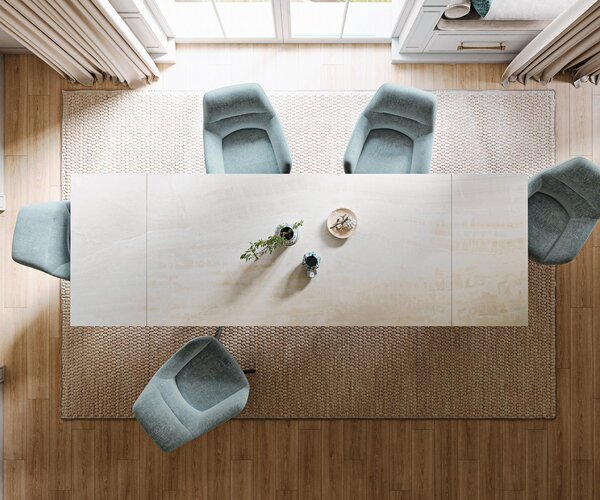 DELIFE Jedálenský stôl Edge 200-300×100 cm keramika onyx šampanské pavúk plochá oceľ čierna rozkladací