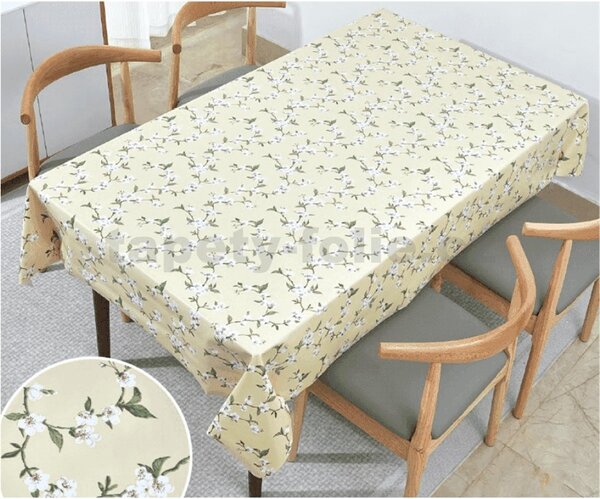 Obrus PVC 3581572, metráž, šířka 140 cm, čerešňové kvety na žltom podklade, IMPOL TRADE