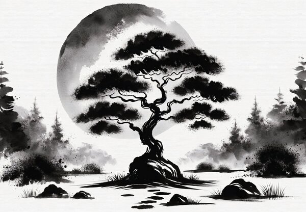 Fototapeta - Čiernobiela bonsai (147x102 cm)