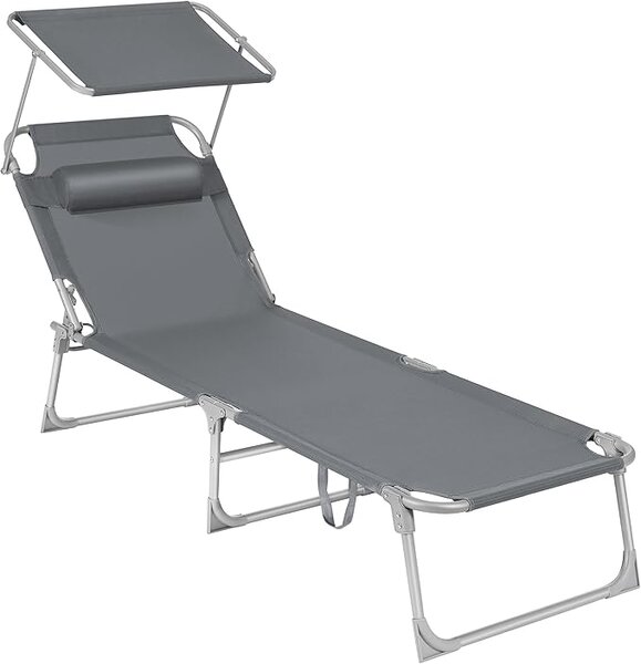 SONGMICS Záhradné lehátko so železným rámom Baka 193x53x32 cm šedé
