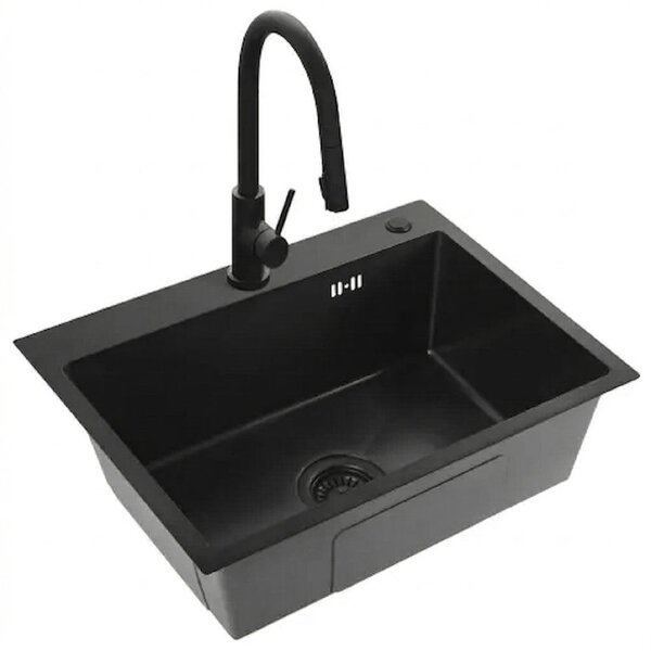 Rea Liam, oceľový kuchynský drez 530x450x200mm + sifón, čierna matná, ZLE-06008