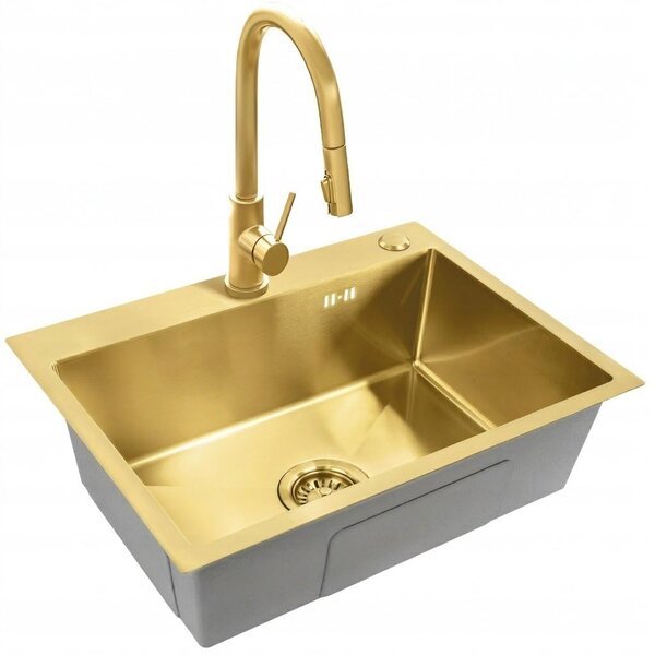 Rea Liam, oceľový kuchynský drez 530x450x200mm + sifón, zlatá matná, ZLE-06007