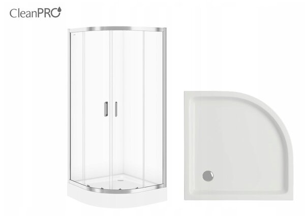 Cersanit Arteco, štvrťkruhový sprchový kút 80x80x190cm, 5mm číre sklo, chrómový profil + sprchová vanička Tako, S601-113