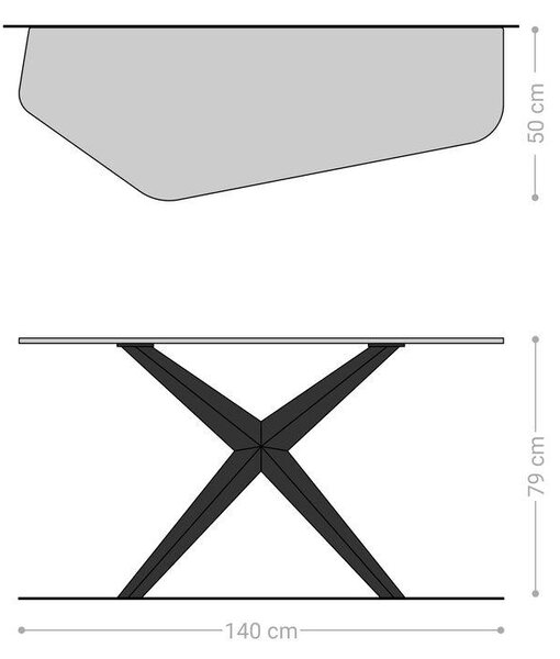 DELIFE Konzolový stolík Edge polygonálny 140×50 cm keramika Calacatta Luxe bielo-zlato-šedá Zentharo kov titánová farba