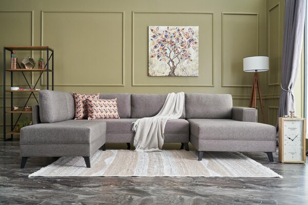 Hanah Home - Dizajnová pohovka EFSUN 300 cm rohová, šedá, tkanina