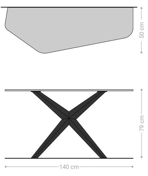 DELIFE Konzolový stolík Edge polygonálny 140×50 cm keramika onyx perla Zentharo kov titánová farba