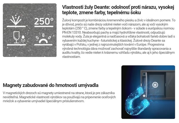 Deante Magnetic, 2-komorový granitový drez s odkvapkávačom 1160x500x224 mm, čierna matná, DEA-ZRM_N213