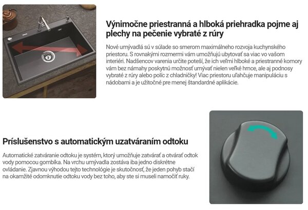 Deante Magnetic, 2-komorový granitový drez s odkvapkávačom 1160x500x224 mm, čierna matná, DEA-ZRM_N213