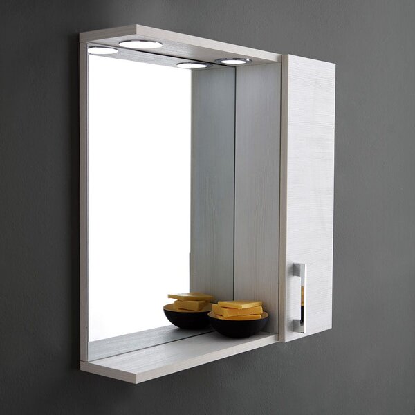 Zrkadlová Kúpeľňová Skrinka 58 Cm Biely Dub S Led Osvetlením