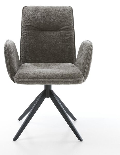 DELIFE Jedálenská stolička Vinja-Flex bouclé mäkký tmavobéžová krížová podstava široká čierna 360° otočná hojdacia funkcia