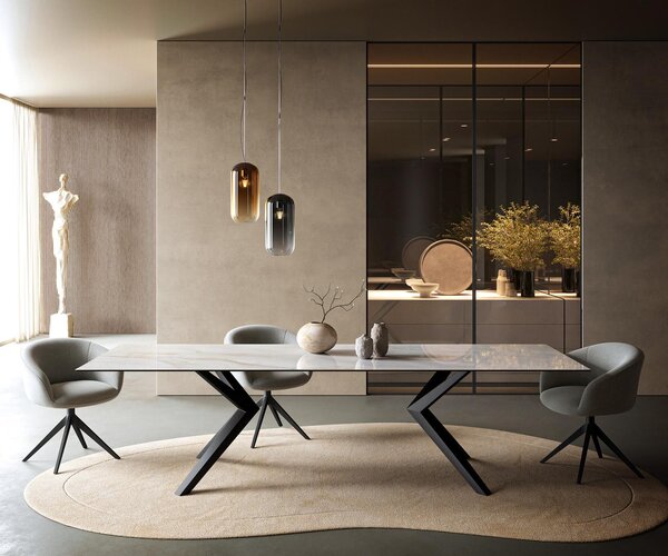 DELIFE Jedálenský stôl Edge 300×100 cm keramika onyx perla Zenthara hranatý kov čierna