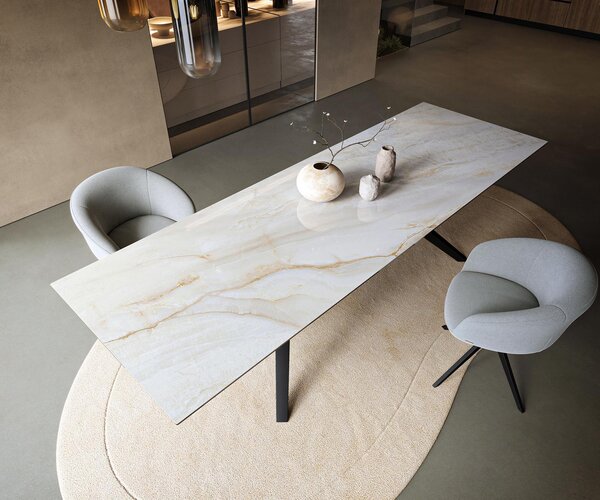 DELIFE Jedálenský stôl Edge 300×100 cm keramika onyx perla Zenthara hranatý kov čierna
