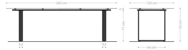 DELIFE Jedálenský stôl Edge zaoblený tvar 260×120 cm keramika Minas Melange bielo-béžová nerezová oceľ úzky