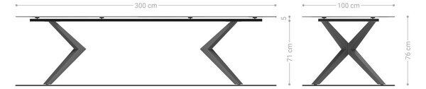 DELIFE Jedálenský stôl Edge 300×100 cm keramika onyx perla Zenthara hranatý kov čierna