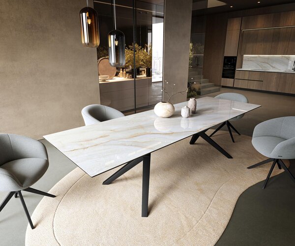 DELIFE Jedálenský stôl Edge 300×100 cm keramika onyx perla Zenthara hranatý kov čierna