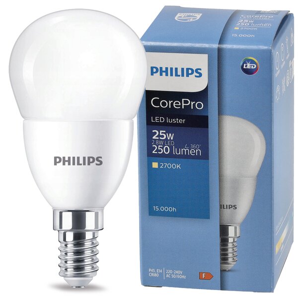 10x LED žiarovka E14 2,8W 250lm teplá farba 2700k 230v PHILIPS corepro