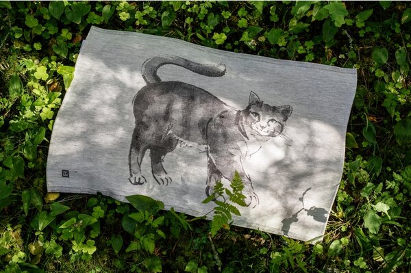 Lapuan Kankurit Ľanová utierka Kissa 46x70, sivo-čierna