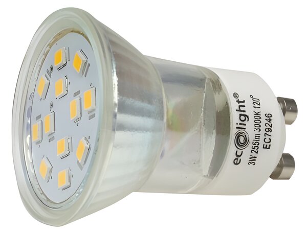 ECOLIGHT LED žiarovka GU11 3W GU10 35mm teplá farba 3000k sklo