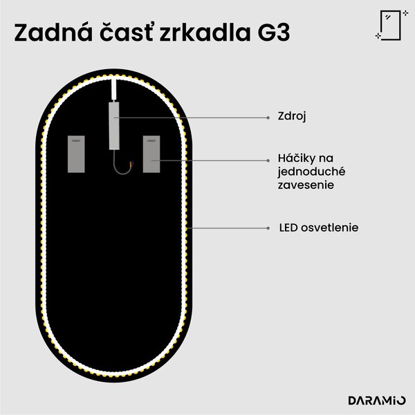 Atypické zrkadlo do kúpeľne s LED osvetlením G3