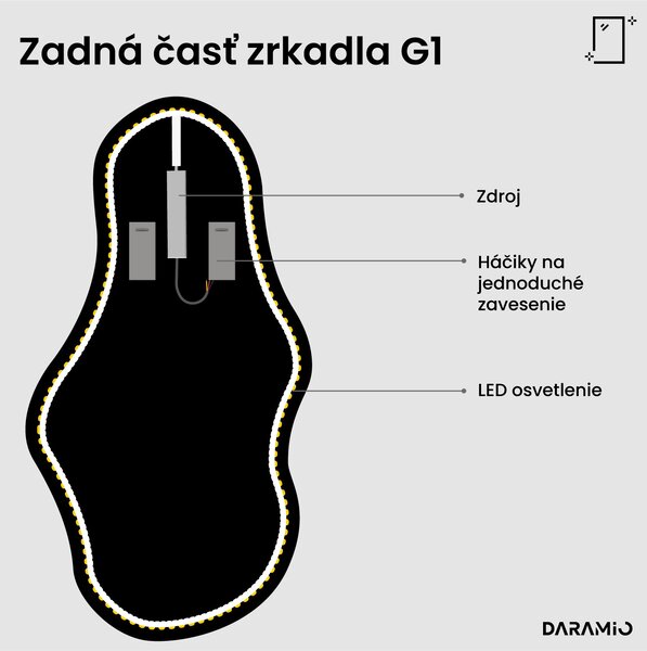 Atypické zrkadlo do kúpeľne s LED osvetlením G1