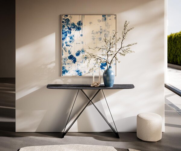 DELIFE Konzolový stolík Edge zaoblený 140×40 cm keramika Laminam® Nero Greco antracit Velio kov čierna