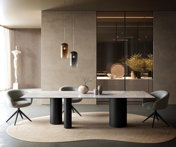 DELIFE Jedálenský stôl Edge 300×100 cm keramika onyx perla Troa kov čierna