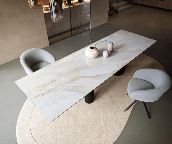 DELIFE Jedálenský stôl Edge 300×100 cm keramika onyx perla Troa kov čierna