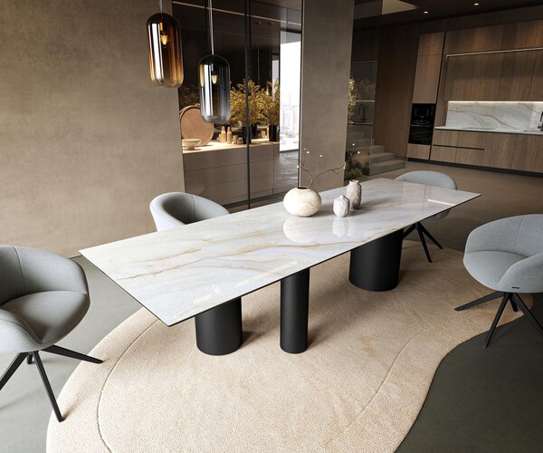 DELIFE Jedálenský stôl Edge 300×100 cm keramika onyx perla Troa kov čierna