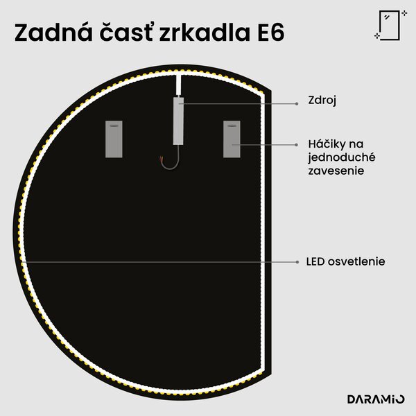 Okrúhle zrkadlo do kúpeľne s LED svetlom E6