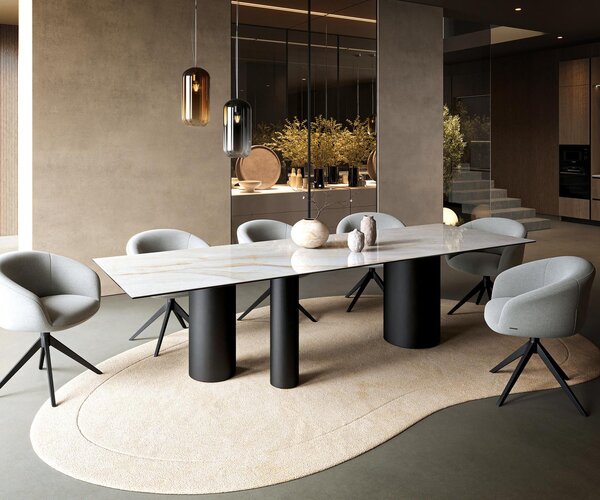 DELIFE Jedálenský stôl Edge 300×100 cm keramika onyx perla Troa kov čierna