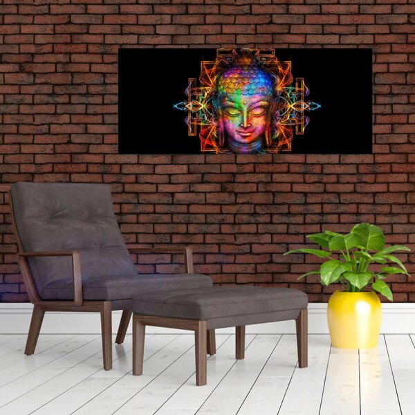 Obraz - Busta Budhu v neónových farbách (120x50 cm)