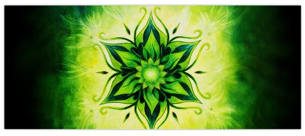 Obraz - Kvetinová mandala v zelenom pozadí (120x50 cm)