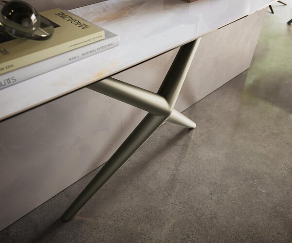 DELIFE Konzolový stolík Edge zaoblený 180×40 cm keramika onyx perla Estelo kov titánová farba